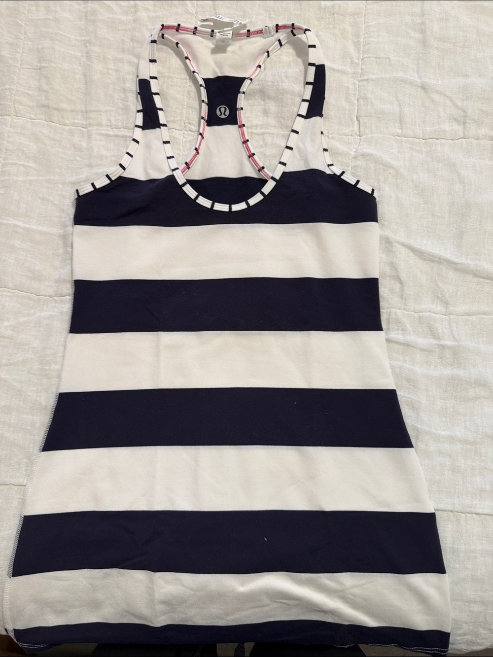 lululemon athletica Navy and White Striped Racerback Tank Top